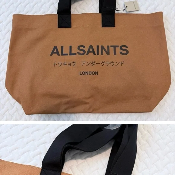 All Saints Black and Tan Canvas Tote Bag - Picture 2 of 10